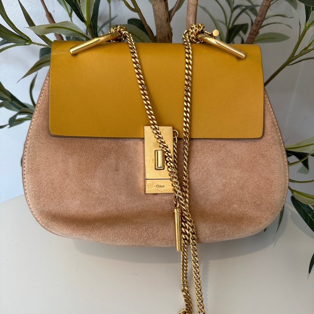 Suede Smooth Calfskin Mini Drew Shoulder Bag Wet Sunflower - Picture 10 of 10